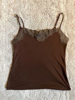 Anayi Vintage Brown Lace-Trim Camisole Tank